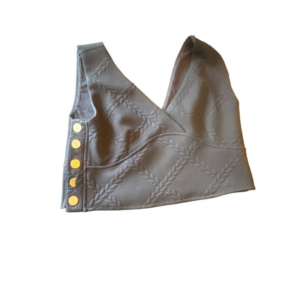 Maeve Anthropologie Gray Quilted Crop Top with Gold Buttons